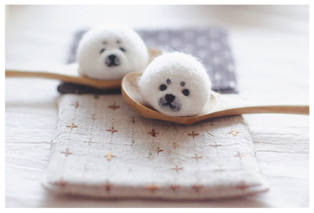 DIY Kawaii Roly Poly Rice Balls, two felt dumplings with faces, kawaii diy kit