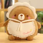 Kawaii baby animal plushies - Little Sunshine Collection, a brown bear plush with a bonnet and bib.