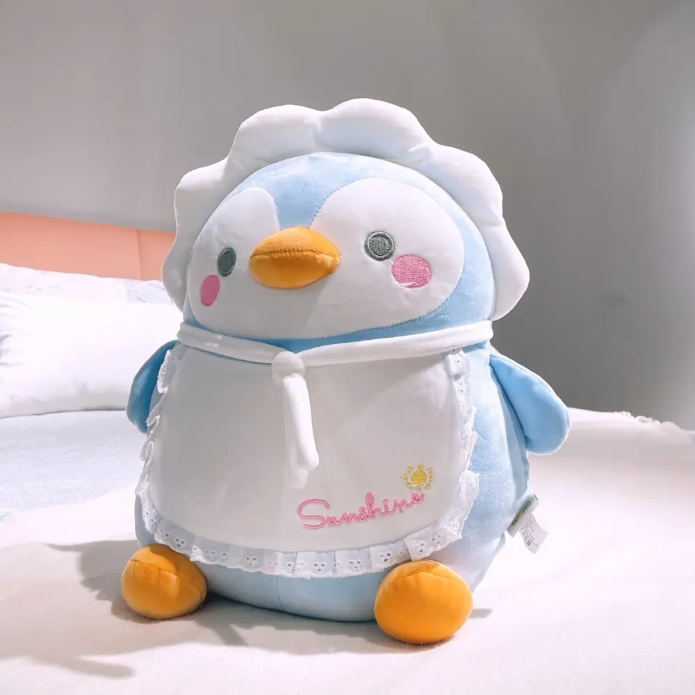Kawaii baby animal plushies - Little Sunshine Collection penguin, soft plush toy with a bib.