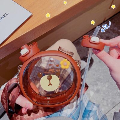 Kawaii Bear Double Straw Drinking Bottle