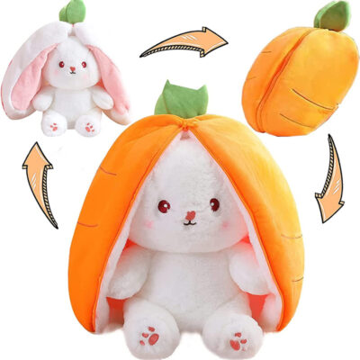 Kawaii Transformable Bunny Plushie - Carrot and Strawberry
