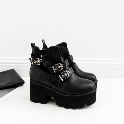 Lace-up Leather Platform Boots - Kawaii Gothic Collection
