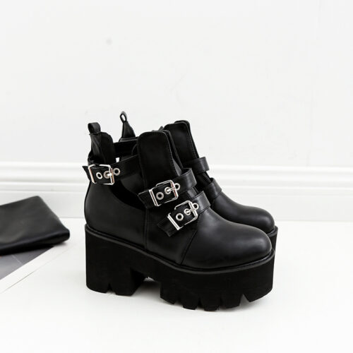 Lace-up Leather Platform Boots - Kawaii Gothic Collection