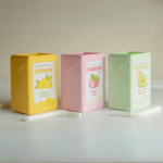 Kawaii juice box flowerpot set with strawberry, melon milk, and lemonade designs.