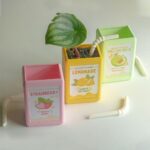 Set of kawaii juice box resin flowerpots featuring strawberry, lemonade, and melon milk designs.