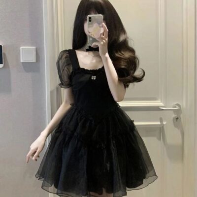 High Waist Black Dress - Aesthetic Vintage