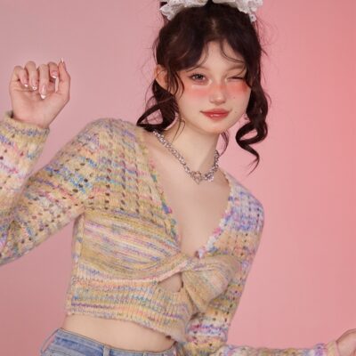 Hollow-out Knitted Long-sleeved Sweater - Vintage Aesthetic