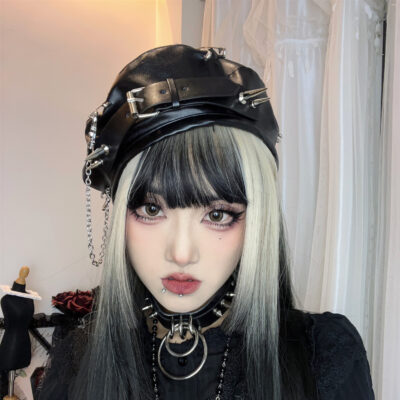 Vegan Leather Studded Beret - Punk Aesthetic