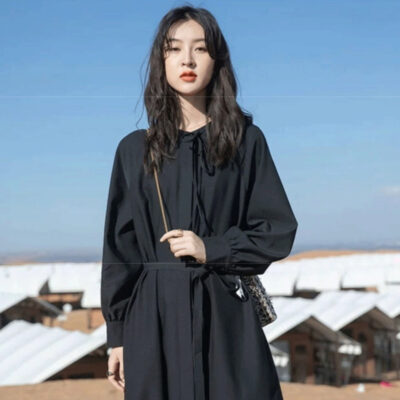 Korean Style Long Dress French - Vintage Aesthetic
