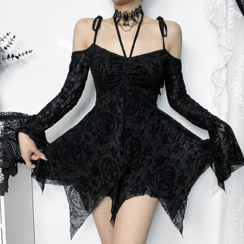 Long Sleeve Off-shoulder Dress - Gothic Aesthetic