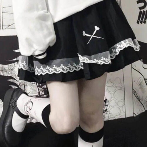Lace Embroidered Skirt - Gothic Aesthetic