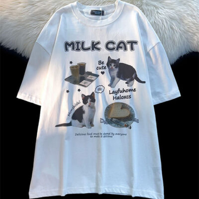 Milk Cat T-Shirt - Cutecore Aesthetic
