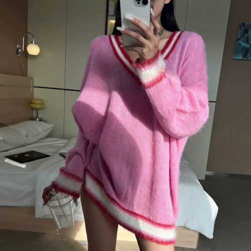 Knitwear V-neck Long Pullover Sweater