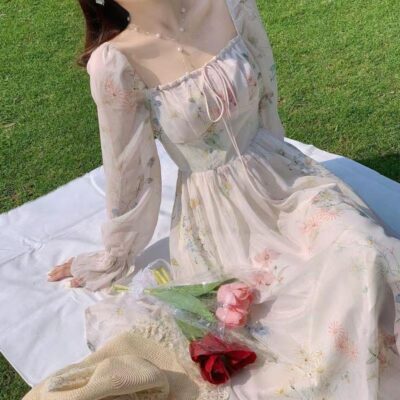 French Floral Dress - Retro Aesthetic