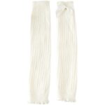White knitted gyaru socks with a satin bow detail.