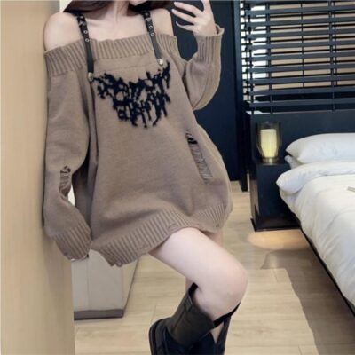 Off-shoulder Sweater - Gothic Aesthetic