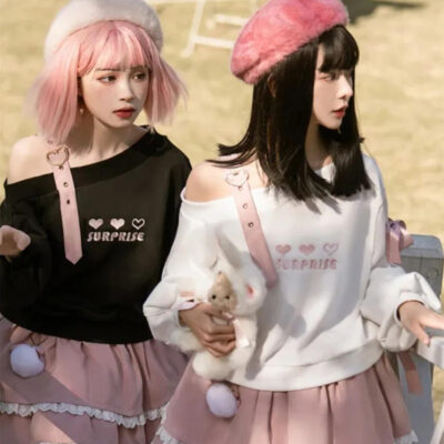 Bowtie Off Shoulder Sweater - Lolita Aesthetic