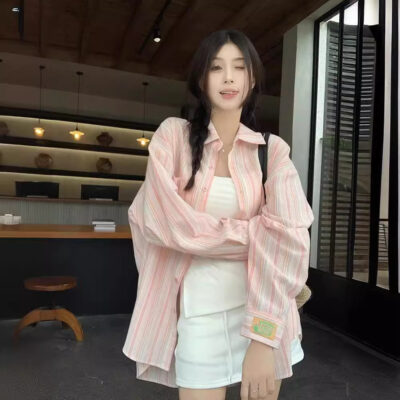 Long-sleeved Striped Casual Shirt - Korean Aesthetic