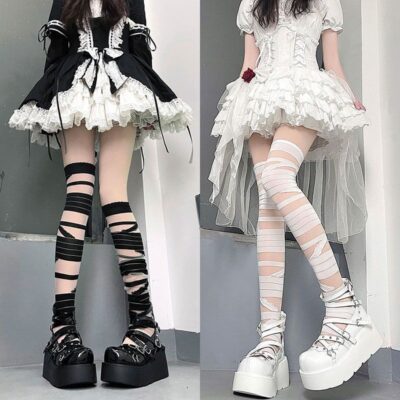 Bandage Long Silk Stockings - Gothic Aesthetic