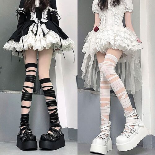 Bandage Long Silk Stockings - Gothic Aesthetic