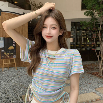 Stripped Butterfly Top - Korean Aesthetic