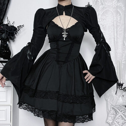 Lace Up Bell Sleeve Top - Gothic Aesthetic