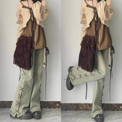 Niche Skinny Green Jeans - Y2K Aesthetic