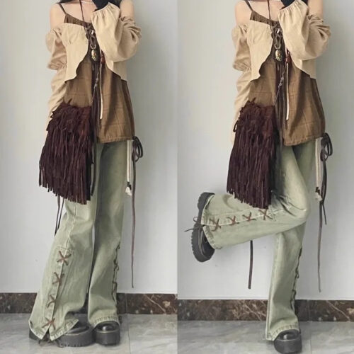 Niche Skinny Green Jeans - Y2K Aesthetic