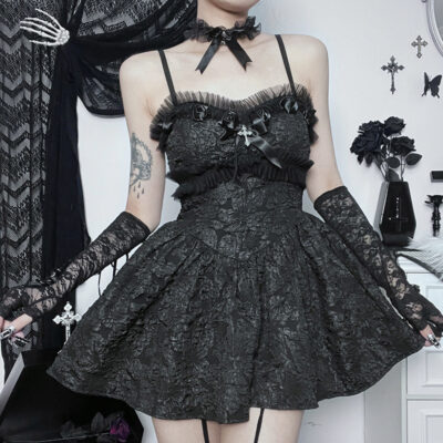Dark Rose Lace Sling Dress - Gothic Aesthetic
