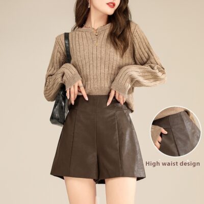 Vegan Leather High Waist Shorts - Vintage Aesthetic