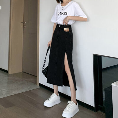 Denim Long Skirt - Korean Clothes