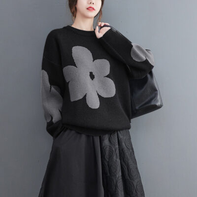 Loose Flower Sweater - Japanese Clothes