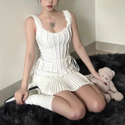 Pleated Tied Dress - Coquette Aesthetic