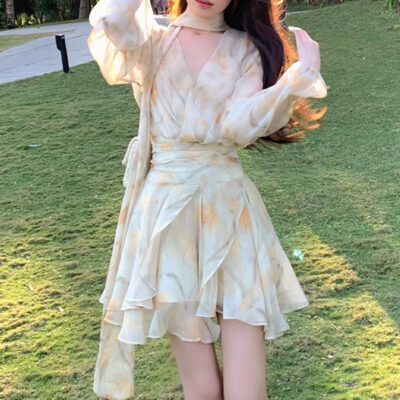 Puff Yellow Floral Dress - Vintage Aesthetic