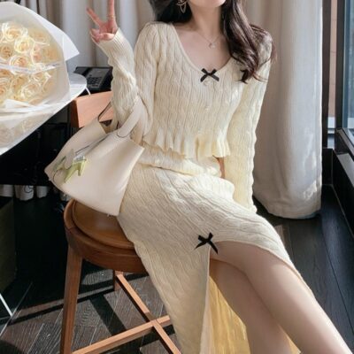 Knitted Two-piece Suit - Korean Fashion