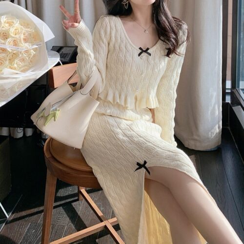 Knitted Two-piece Suit - Korean Fashion