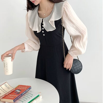 Puff Sleeve Dress - French Aesthetic