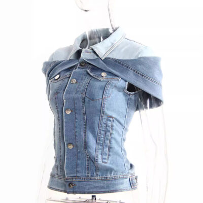 Fake Double Shirt Denim Top - Y2K Aesthetic