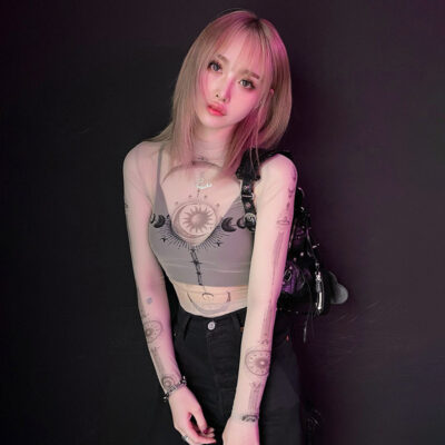 Mesh Pattern Long Sleeve Top - Witchcore