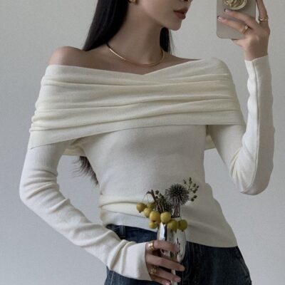 Off-Shoulder Sweater - Coquette Aesthetic