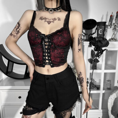 Laced Wine Vest - Gothic Aesthetic