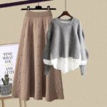 Gray Top Brown Skirt