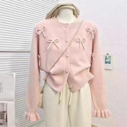 Bowed Fluffy Sweater - Korean Aesthetic