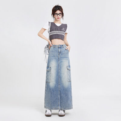 Long Loose Denim Skirt - Y2K Aesthetic