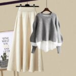 Gray Top Apricot Skirt