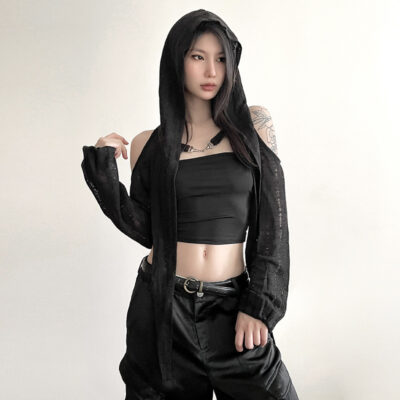 Hooded Cut Out Top - Gothic Aesthetic