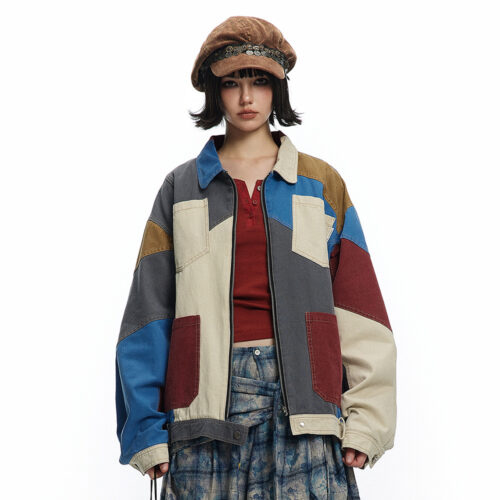 Contrast Patchwork Coat - Literature Girl