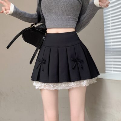 Pleated Black Skirt - Korean Aesthetic