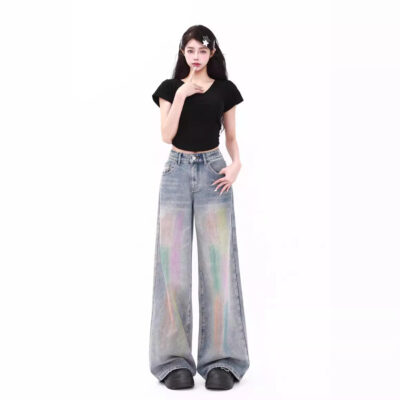Colorful High Waist Loose Jeans - Y2K Aesthetic
