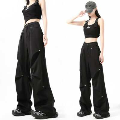 Rivet Design Loose Pants - Korean Aesthetic